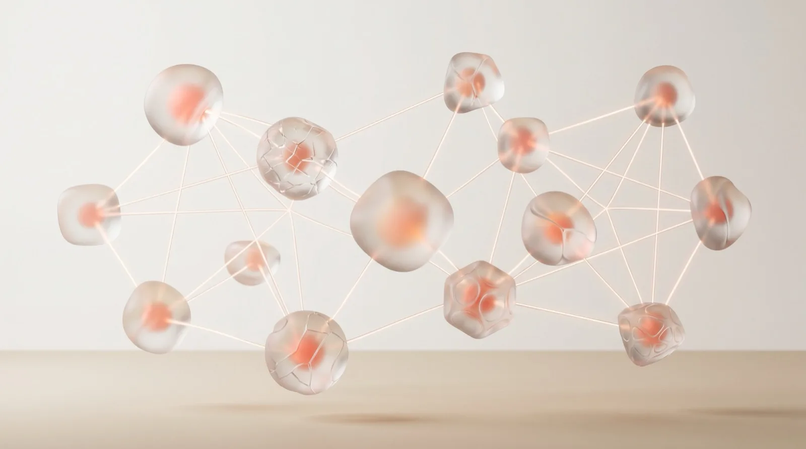 Abstract netwerk van verbonden vormen, een groeiend ecosysteem